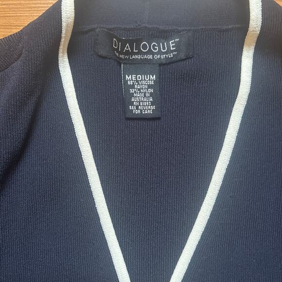 Dialogue black white trim open classic cardigan SIZE M - Picture 3 of 4